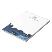 Bloc-note Élégant Marine Bleu Marbre Or Agate Monogramme (Tourné)