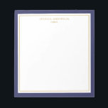 Bloc-note Elégant Marine Blue Gold Personnalisé<br><div class="desc">Ce bloc-notes est doté d'une bordure bleu marine épaisse et élégante,  et d'une fine bordure dorée. Personnalisez-le avec votre nom ou nom de société.</div>