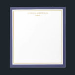 Bloc-note Elégant Marine Blue Gold Personnalisé<br><div class="desc">Ce bloc-notes est doté d'une bordure bleu marine épaisse et élégante,  et d'une fine bordure dorée. Personnalisez-le avec votre nom ou nom de société.</div>