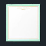 Bloc-note Elégant Mint Gold Personnalisé<br><div class="desc">Ce bloc-notes est doté d'une bordure épaisse et minimaliste à la menthe et d'une fine bordure en or. Personnalisez-le avec votre nom ou nom de société.</div>