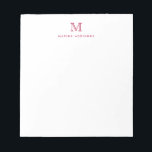 Bloc-note Élégant moderne mignon simple Bourgogne rouge Mono<br><div class="desc">Le design comprend une initiale monogramme personnalisée et un nom dans une police typographique simple et moderne.</div>