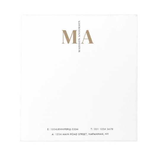 Bloc-note Élégant Monogram Black Gold Nom Entreprise (Devant)