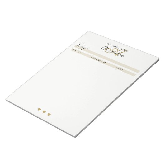 Bloc-note Elegant Monogram Black Gold Simple Recipe Sheet No (Incliné)
