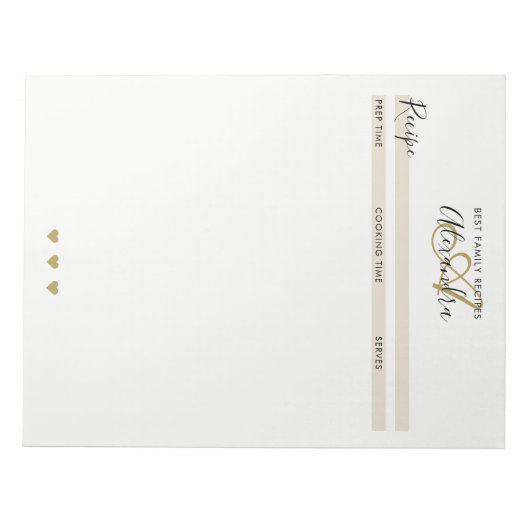 Bloc-note Elegant Monogram Black Gold Simple Recipe Sheet No (Devant)