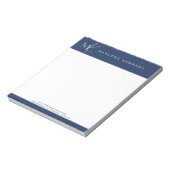 Bloc-note Élégant Monogramme Argent Personnalisé Bleu Marine (Tourné)