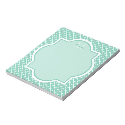Bloc-note Élégant Monogramme De Quatrefoil Vert Mint Avec No (Tourné)