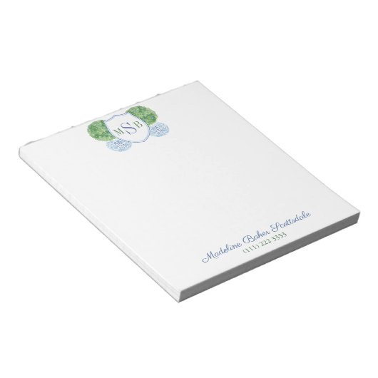 Bloc-note Élégant Monogramme En Bois Bleu Et Vert (Incliné)