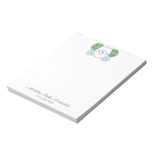 Bloc-note Élégant Monogramme En Bois Bleu Et Vert (Tourné)