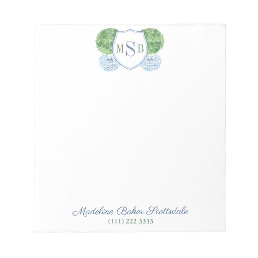 Bloc-note Élégant Monogramme En Bois Bleu Et Vert (Devant)