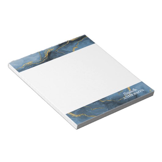 Bloc-note Élégant Monogramme en marbre marbre bleu marine (Incliné)