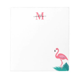 Bloc-note Élégant Monogramme Feuille Tropical Flamant rose r
