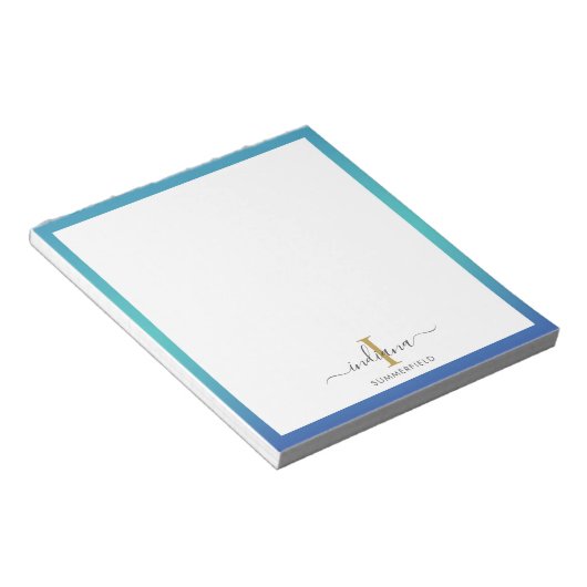 Bloc-note Élégant Monogramme Initiales Script Personnalisé (Incliné)