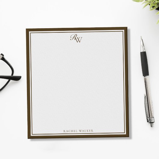 Bloc-note Élégant Monogramme Marron Deux Bordures