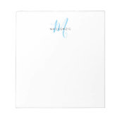 Bloc-note Élégant Monogramme Moderne Blanc Bleu Ciel Script (Devant)