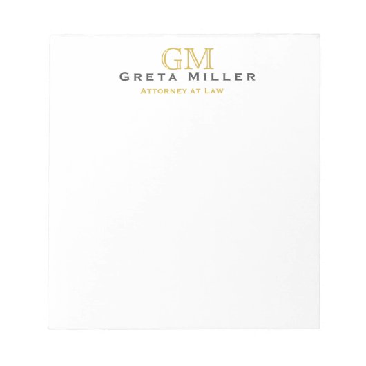 Bloc-note Élégant Monogramme Or Classique Simple (Devant)