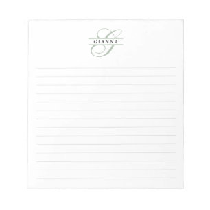 Bloc-note Élégant monogramme partagé calligraphie verte lign