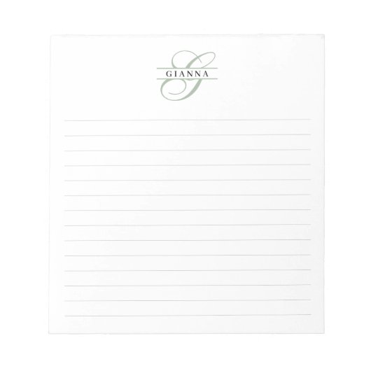 Bloc-note Élégant monogramme partagé calligraphie verte lign (Devant)