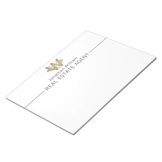 Bloc-note Élégant Monogramme personnalisé blanc et or (Incliné)