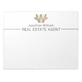 Bloc-note Élégant Monogramme personnalisé blanc et or (Devant)