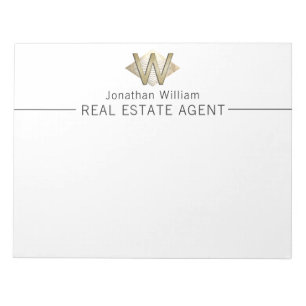Bloc-note Élégant Monogramme personnalisé blanc et or