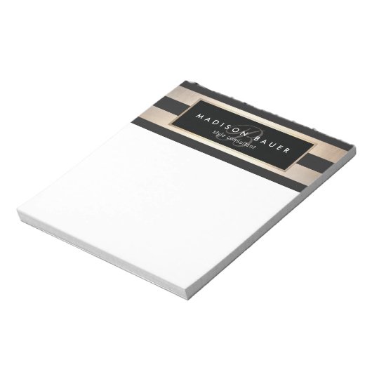 Bloc-note Élégant Monogramme rayé Noir et Or (Tourné)