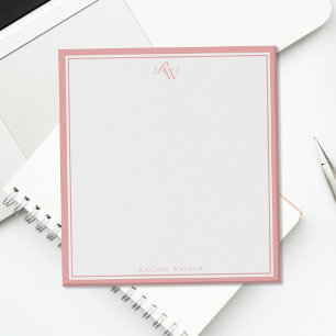 Bloc-note Élégant Monogramme Rose Deux Bordures