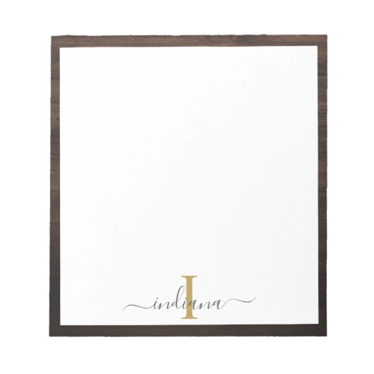 Bloc-note Élégant Monogramme Script Rustique apparence bois (Devant)