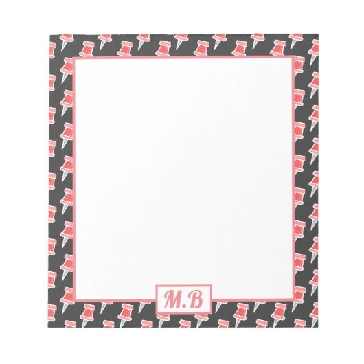 Bloc-note Élégant motif de punaises rouges sur monogramme (Devant)