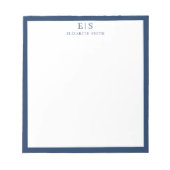Bloc-note Elegant Navy Blue Border Monogram (Devant)