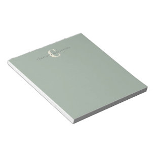 Bloc-note Élégant Nom Monogramme Chic Sage Vert