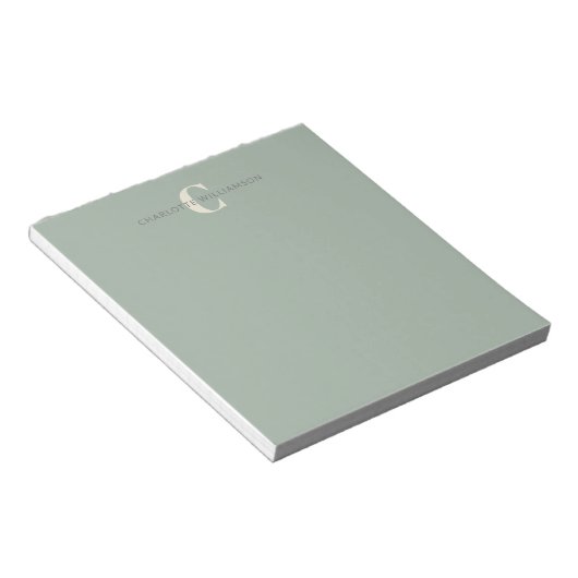 Bloc-note Élégant Nom Monogramme Chic Sage Vert (Incliné)