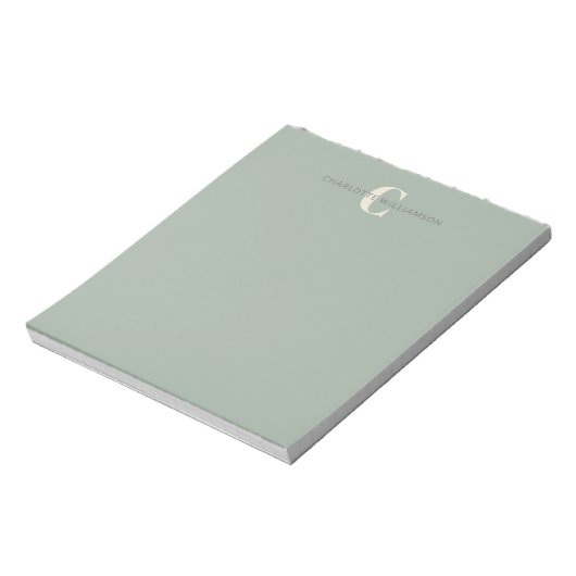 Bloc-note Élégant Nom Monogramme Chic Sage Vert (Tourné)