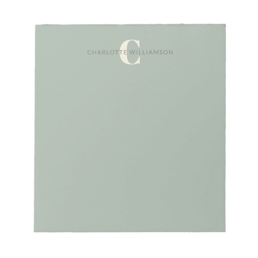 Bloc-note Élégant Nom Monogramme Chic Sage Vert (Devant)