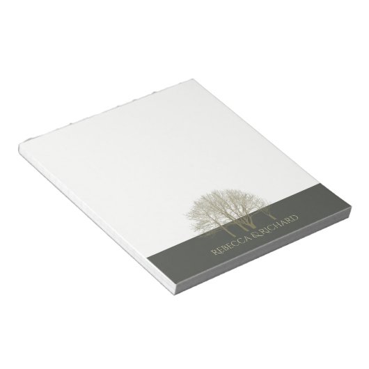 BLOC-NOTE ÉLÉGANT OR GRIS AUTOMNE ARBRES MONOGRAMME (Incliné)