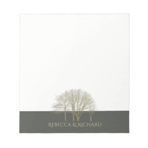 BLOC-NOTE ÉLÉGANT OR GRIS AUTOMNE ARBRES MONOGRAMME