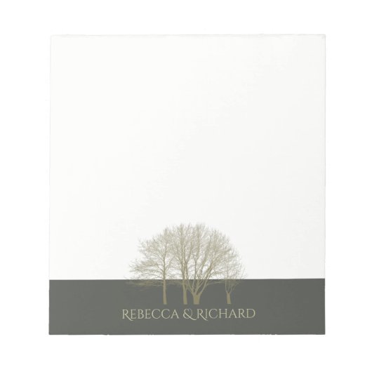 BLOC-NOTE ÉLÉGANT OR GRIS AUTOMNE ARBRES MONOGRAMME (Devant)