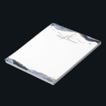 Bloc-note Élégant panneau d'Agate Bleu Monogramme Initiales<br><div class="desc">Bloc-notes personnalisé et élégant avec initiales de script de calligraphie ou monogramme et nom en or et bleu marine avec agate bleu et accents de bordure de parties scintillant faux or. MODIFICATIONS : Le style, la couleur, la taille et le placement de la police de texte peuvent être modifiés en...</div>