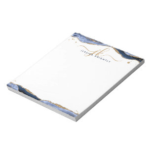 Bloc-note Élégant panneau d'Agate Bleu Monogramme Initiales