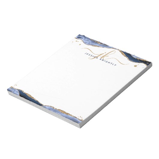 Bloc-note Élégant panneau d'Agate Bleu Monogramme Initiales (Tourné)