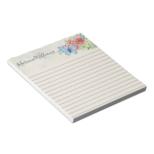 Bloc-note élégant papillon aquarellé (Incliné)