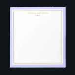 Bloc-note Élégant Periwinkle Gold Personnalisé<br><div class="desc">Ce bloc-notes est doté d'une bordure épaisse et minimaliste et d'une fine bordure dorée. Personnalisez-le avec votre nom ou nom de société.</div>