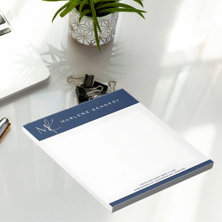 Bloc-note Elégant Personnalisé Monogramme d'argent bleu mari