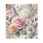 Bloc-note Elegant Pink and White Rose Pattern Notepad (Devant)