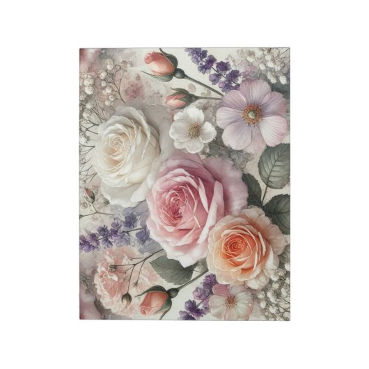 Bloc-note Elegant Pink and White Roses Notepad (Tourné)