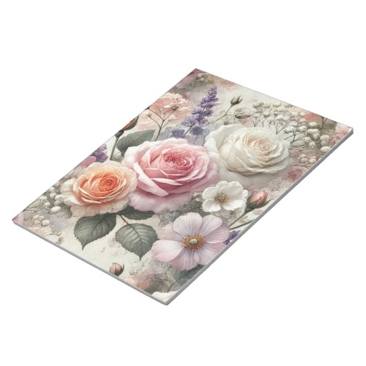 Bloc-note Elegant Pink and White Roses Notepad (Incliné)