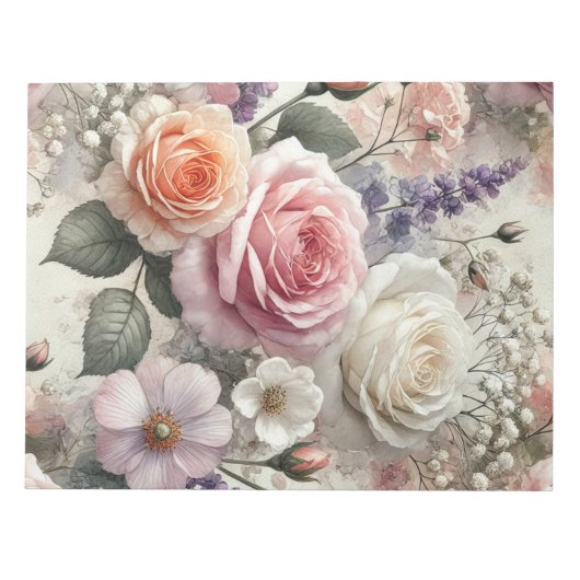 Bloc-note Elegant Pink and White Roses Notepad (Devant)