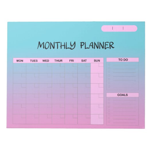 Bloc-note Élégant Pink Blue Blank Planificateur de calendrie (Devant)