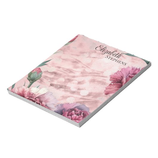 Bloc-note Elegant Pink Carnations Boho Floral - Name (Tourné)