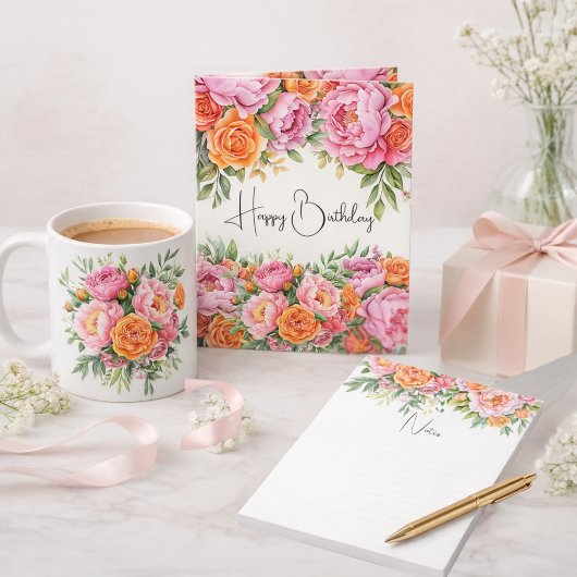 Bloc-note Elegant Pink Peonies Floral Notepad