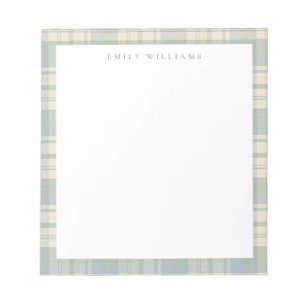 Bloc-note Élégant Plaid Bleu Vert Minimaliste